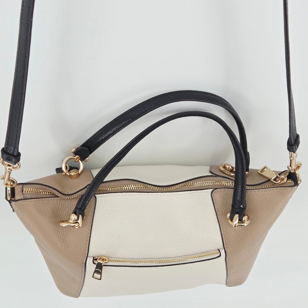 Coach Kacey Colorblock Pebble Leather Satchel Crossbody Bag C6841 Chalk Tan - Picture 8 of 16